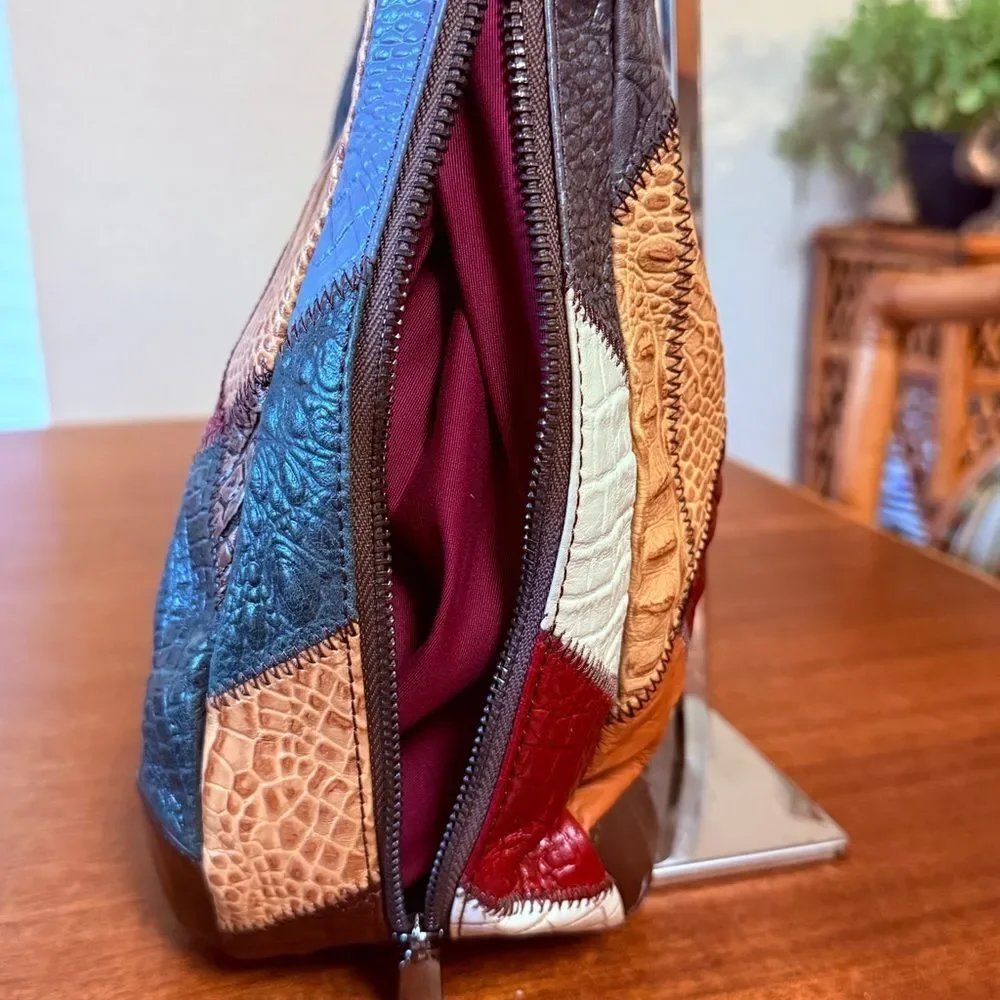 Cobble Legend Patchwork Leather Hobo Bag Brown Red White Blue Crossbody Strap